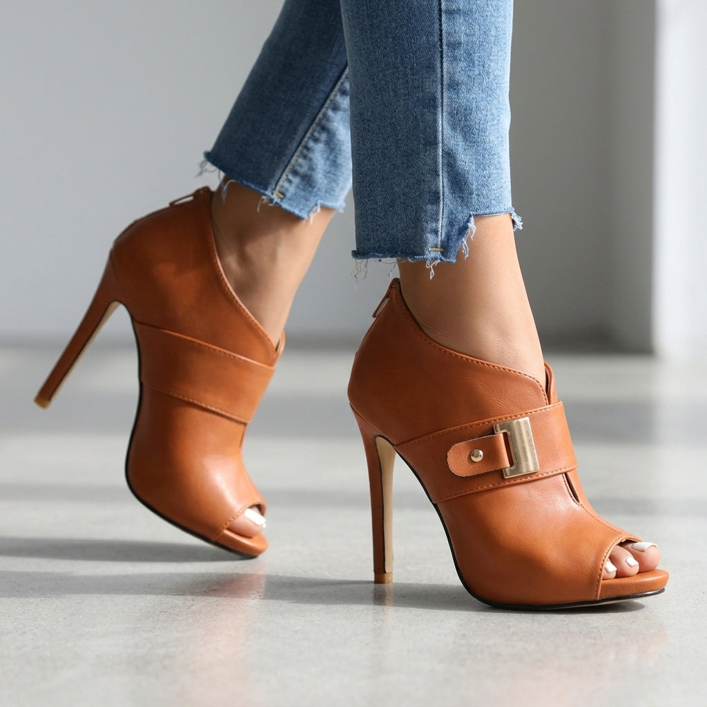 Ellis Open-Toe Buckle Heels | Women's High Heels | Elegant Party Court Shoes UK