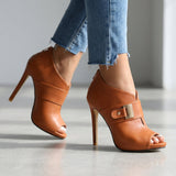 Ellis Open-Toe Buckle Heels | Women's High Heels | Elegant Party Court Shoes UK