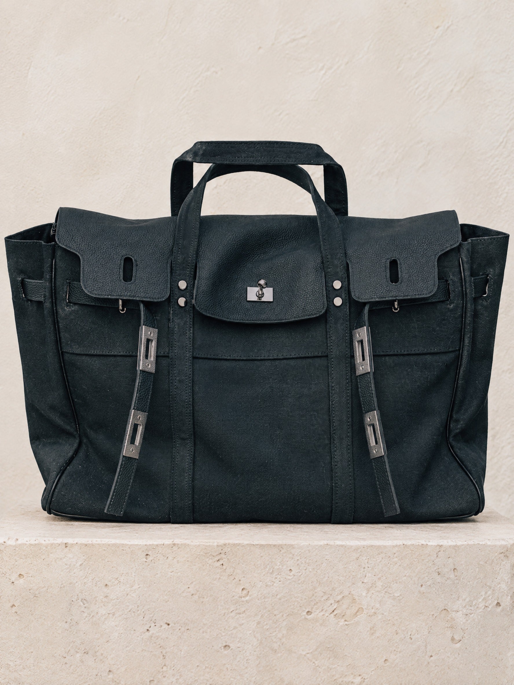 Lucienne Canvas Tote Bag – Premium Structured Handbag with Flap Detail and Gold Hardware