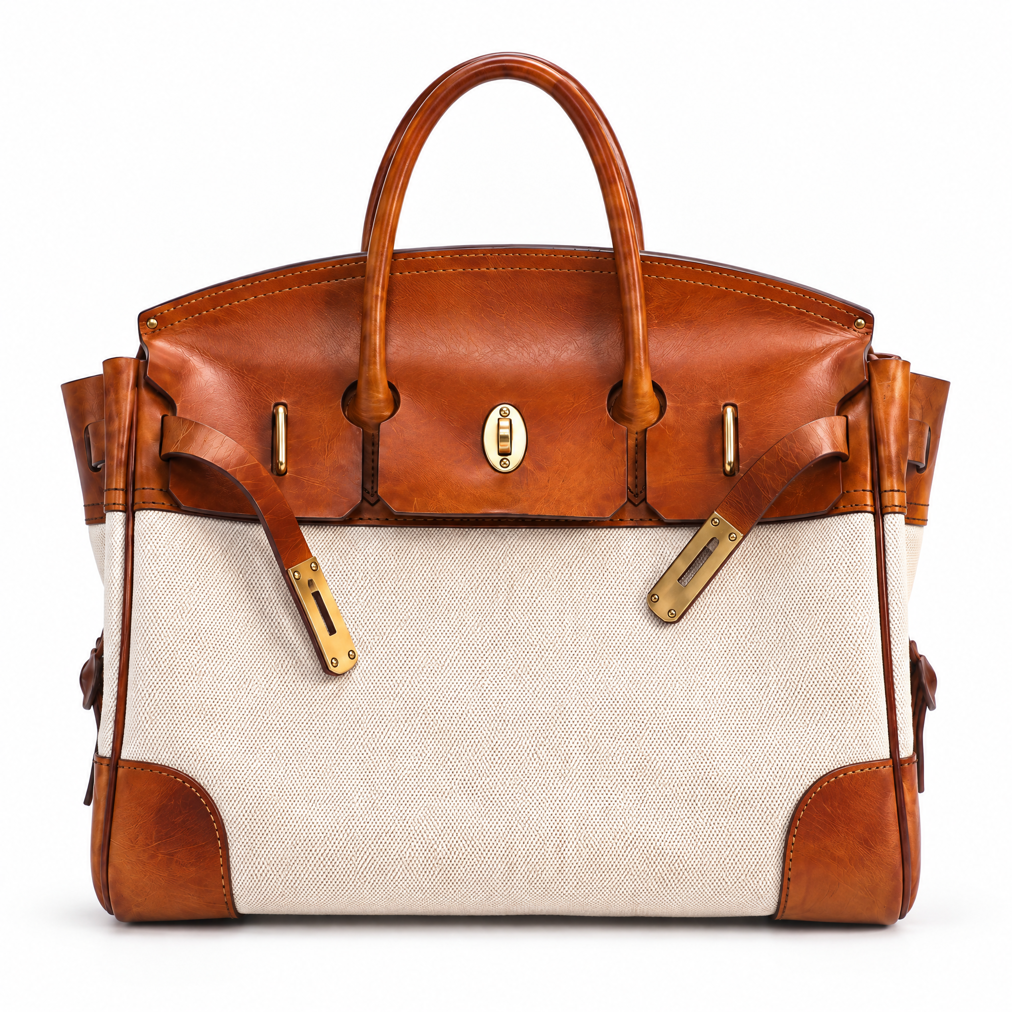 Vivienne Top Handle Tote – Structured Leather & Canvas Handbag Premium Autumn Winter