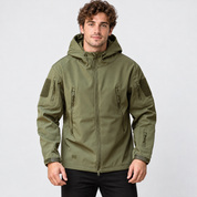 Men's Softshell Fleece-Lined Hooded Jacket – Windproof Winter Coat | Green Grey Navy | S–3XL