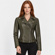 Women's Slim Fit Biker Jacket – Zip-Up Street Fashion Winter Coat | Black Milky Burgundy Green | S–2XL