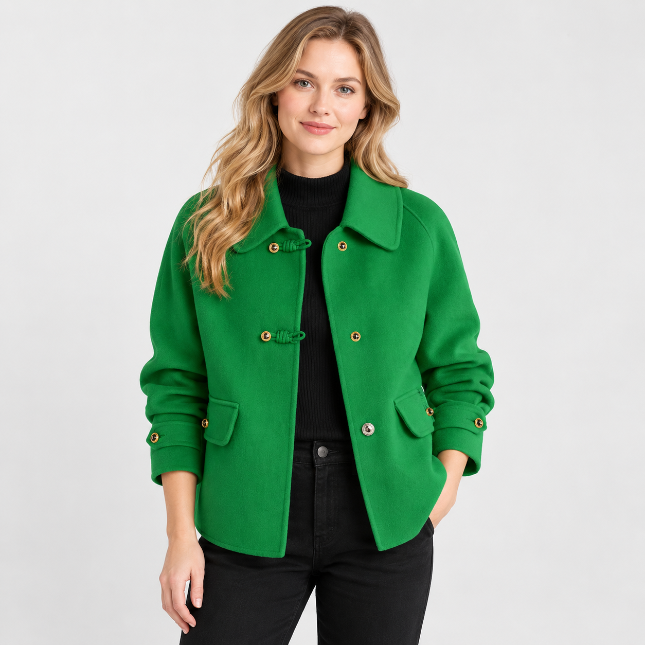 Women's Tweed Pea Coat – Peter Pan Collar Pearl Button Winter Jacket | 5 Colours | S–2XL