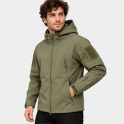 Men's Softshell Fleece-Lined Hooded Jacket – Windproof Winter Coat | Green Grey Navy | S–3XL