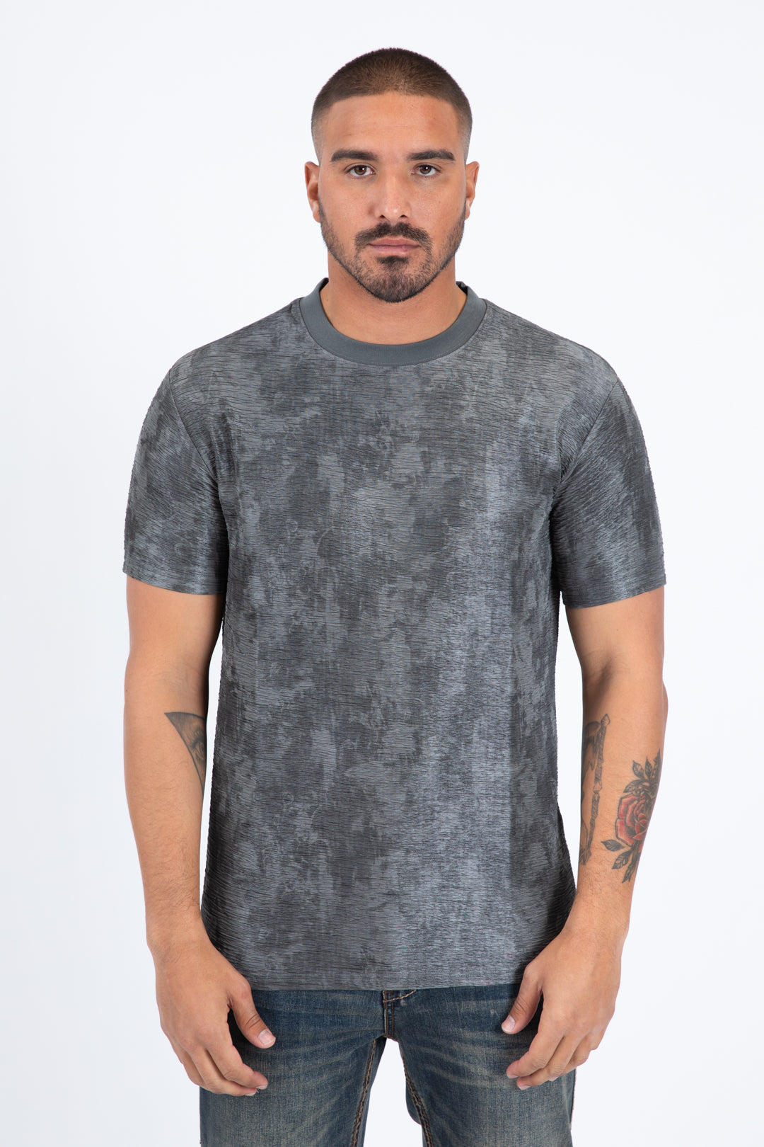 Washed Effect Graphic Tee | T-Shirt | Men's Cotton Grey Casual