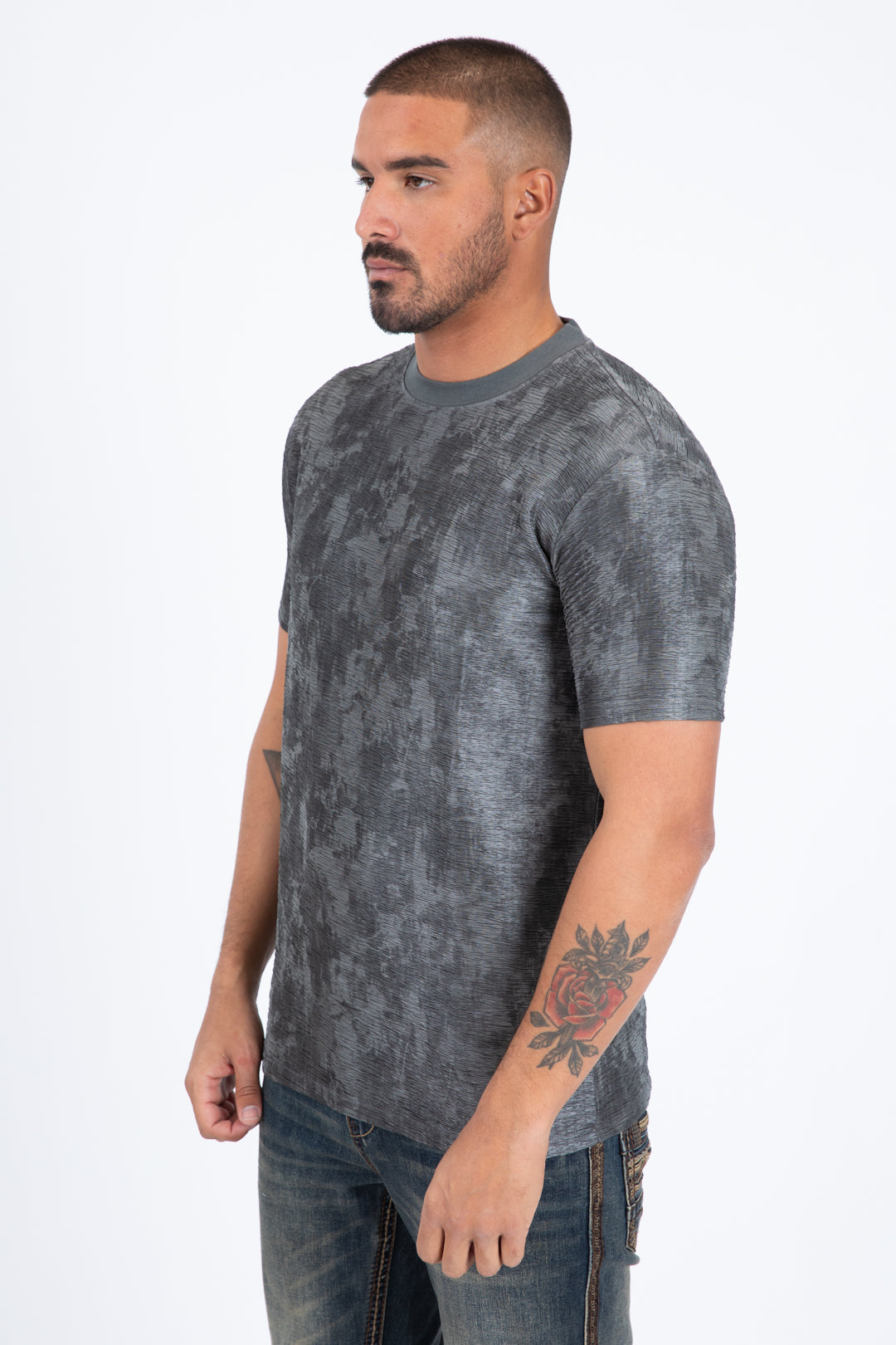 Washed Effect Graphic Tee | T-Shirt | Men's Cotton Grey Casual