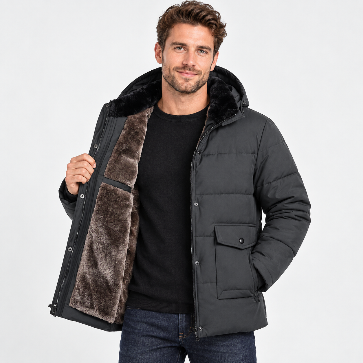 Men's Thickened Hooded Padded Coat – Warm Quilted Winter Outerwear | Insulated Zip-Up Jacket | Grey Black Blue | S–2XL