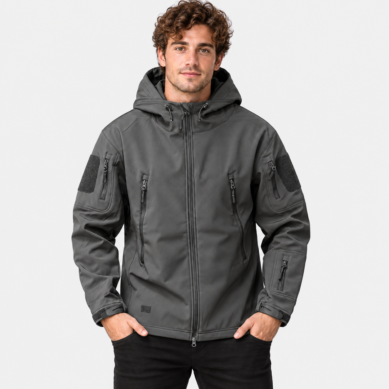 Men's Softshell Fleece-Lined Hooded Jacket – Windproof Winter Coat | Green Grey Navy | S–3XL