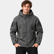 Men's Softshell Fleece-Lined Hooded Jacket – Windproof Winter Coat | Green Grey Navy | S–3XL