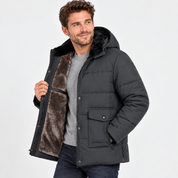 Men's Thickened Hooded Padded Coat – Warm Quilted Winter Outerwear | Insulated Zip-Up Jacket | Grey Black Blue | S–2XL
