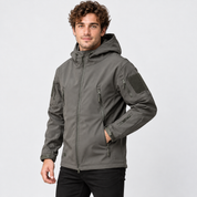 Men's Softshell Fleece-Lined Hooded Jacket – Windproof Winter Coat | Green Grey Navy | S–3XL