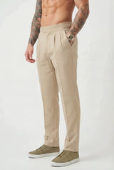 Lockhart Men's Slim Tailored Trousers in Cream | Smart Casual Chinos UK