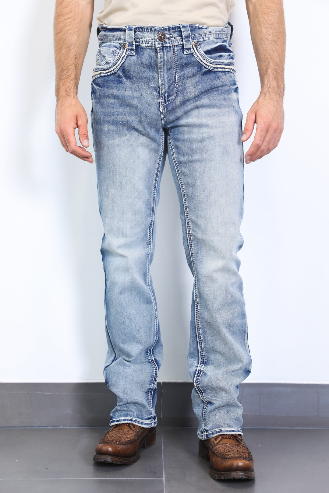 Holt Flat Chevron Bootcut Jeans | Jeans | Men's Light Blue Bootcut