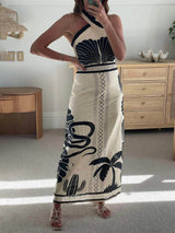 Elegant And Sexy Ethnic Print Slim-Fit Halter Neck Maxi Dress | Women's Halter Neck Maxi Dress | Summer Holiday Long Dress UK