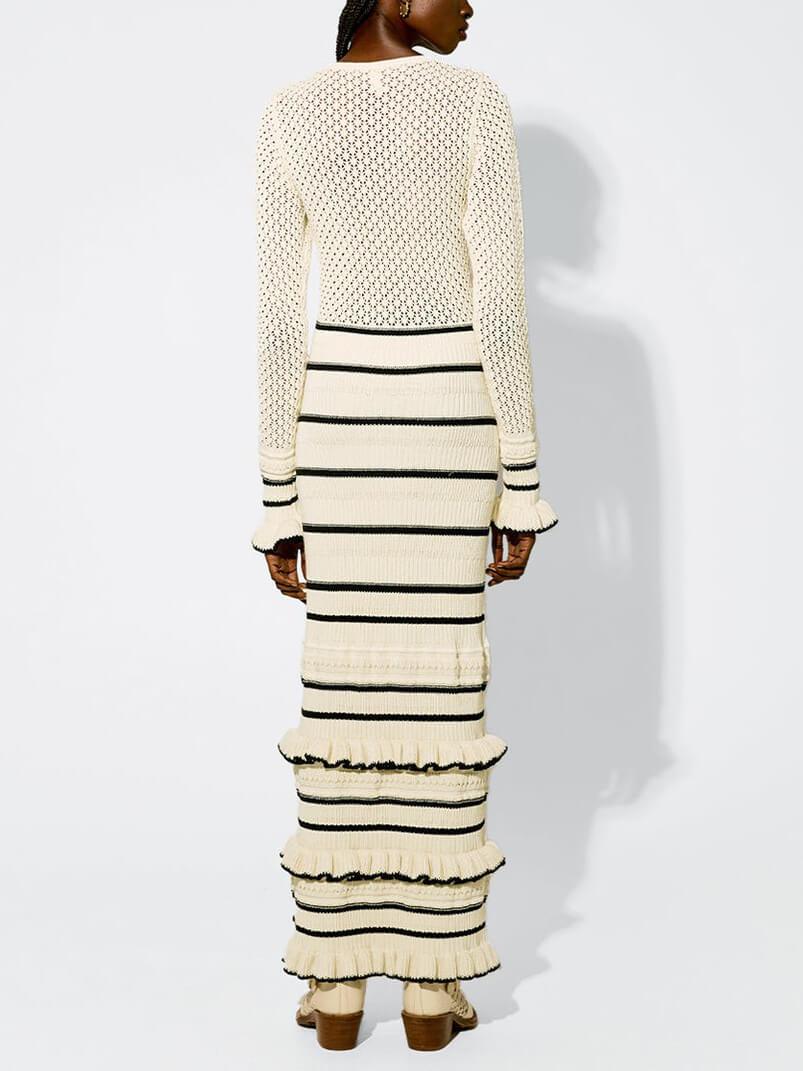 Knit Stripe Ruffle Long Sleeve Maxi Dress | Women's Knit Striped Maxi Dress | Casual Warm Long Dress UK