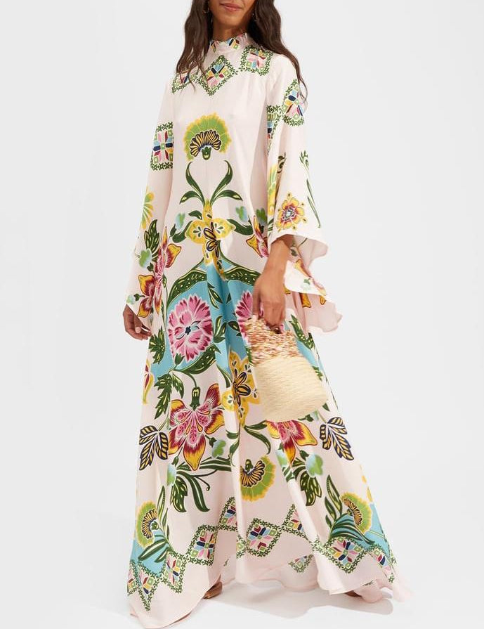 Exquisite Sunshine Floral Print Flowing Maxi Dress | Women's Floral Print Maxi Dress | Elegant Boho Holiday Dress UK