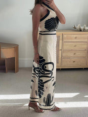Elegant And Sexy Ethnic Print Slim-Fit Halter Neck Maxi Dress | Women's Halter Neck Maxi Dress | Summer Holiday Long Dress UK