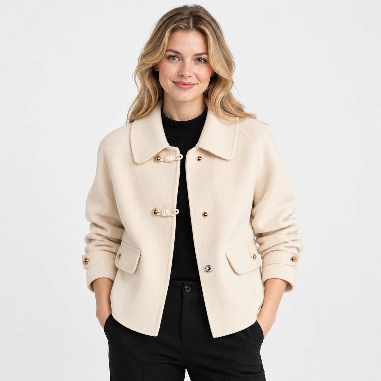Women's Tweed Pea Coat – Peter Pan Collar Pearl Button Winter Jacket | 5 Colours | S–2XL