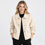 Women's Tweed Pea Coat – Peter Pan Collar Pearl Button Winter Jacket | 5 Colours | S–2XL