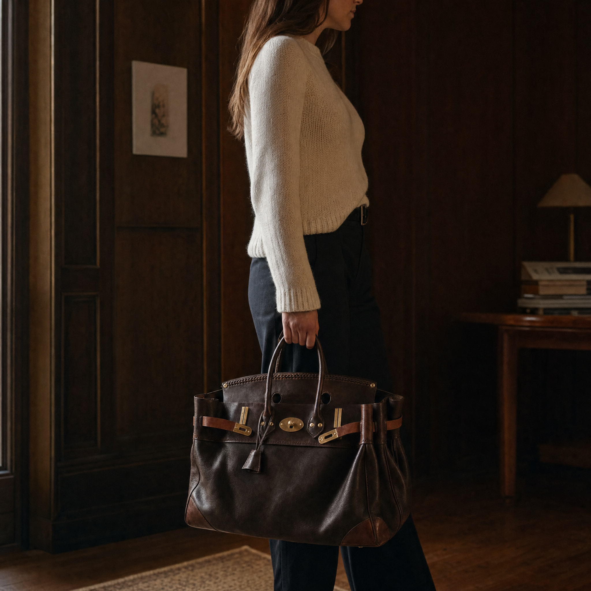 Vivienne Top Handle Tote – Structured Leather & Canvas Handbag Premium Autumn Winter