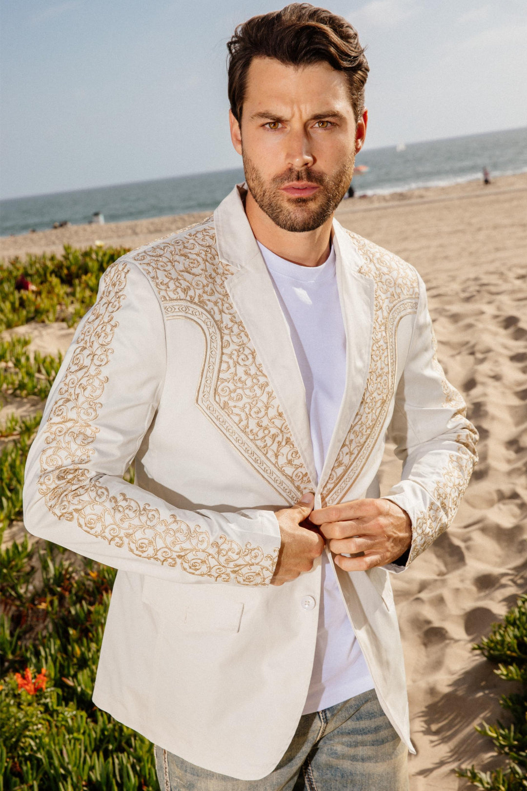 Embroidery Fashion Blazer III | Men's Blazer | Men Embroidery Blazer Beige Black Navy Burgundy