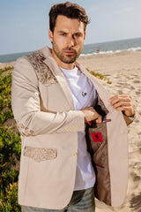 Embroidery Fashion Blazer II | Men's Blazer | Men Embroidery Blazer Beige Black Navy