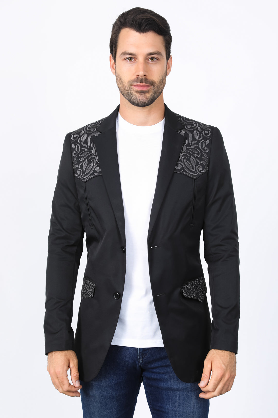 Embroidery Fashion Blazer II | Men's Blazer | Men Embroidery Blazer Beige Black Navy