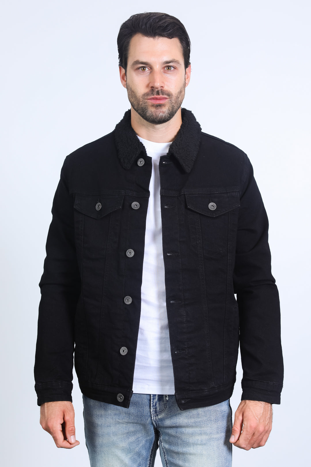 Sherpa Lined Denim Jacket | Men's Winter Jacket | Men Sherpa Denim Indigo Black Blue