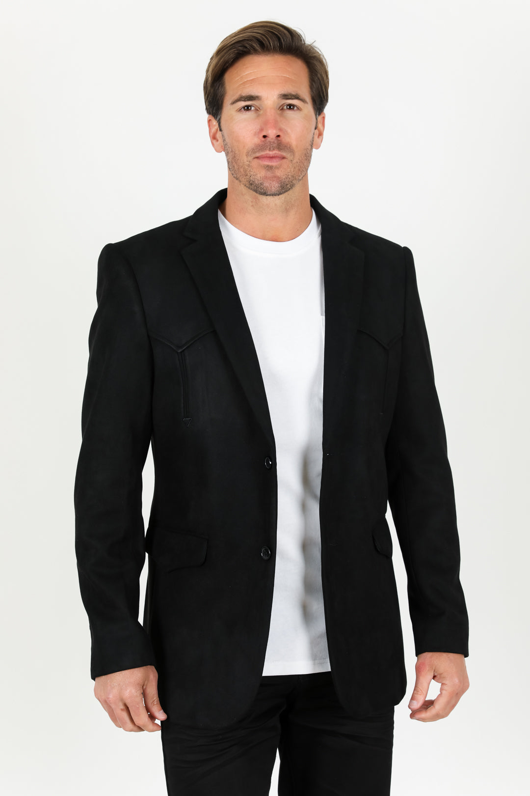 Black Double Button Suede Western Blazer | Blazer | Men's Faux Suede Western Black
