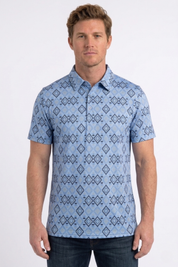 Micro Aztec Performance Polo | Polo Shirt | Men's Blue Performance Knit