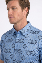 Micro Aztec Performance Polo | Polo Shirt | Men's Blue Performance Knit