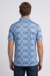 Micro Aztec Performance Polo | Polo Shirt | Men's Blue Performance Knit