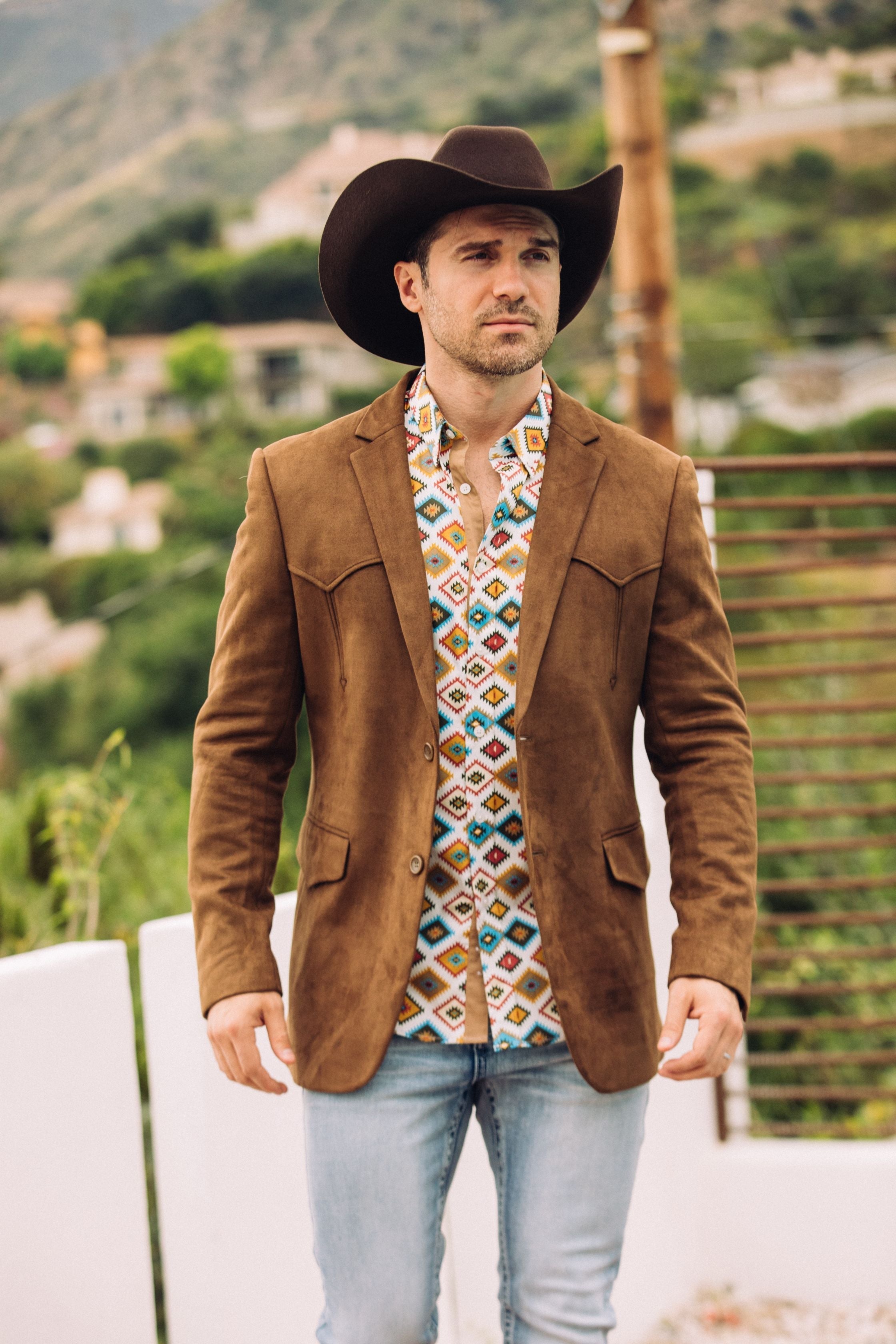 Double Button Suede Western Blazer | Men's Blazer | Men Double Button Faux Suede Blazer Black Camel Charcoal Navy Brown