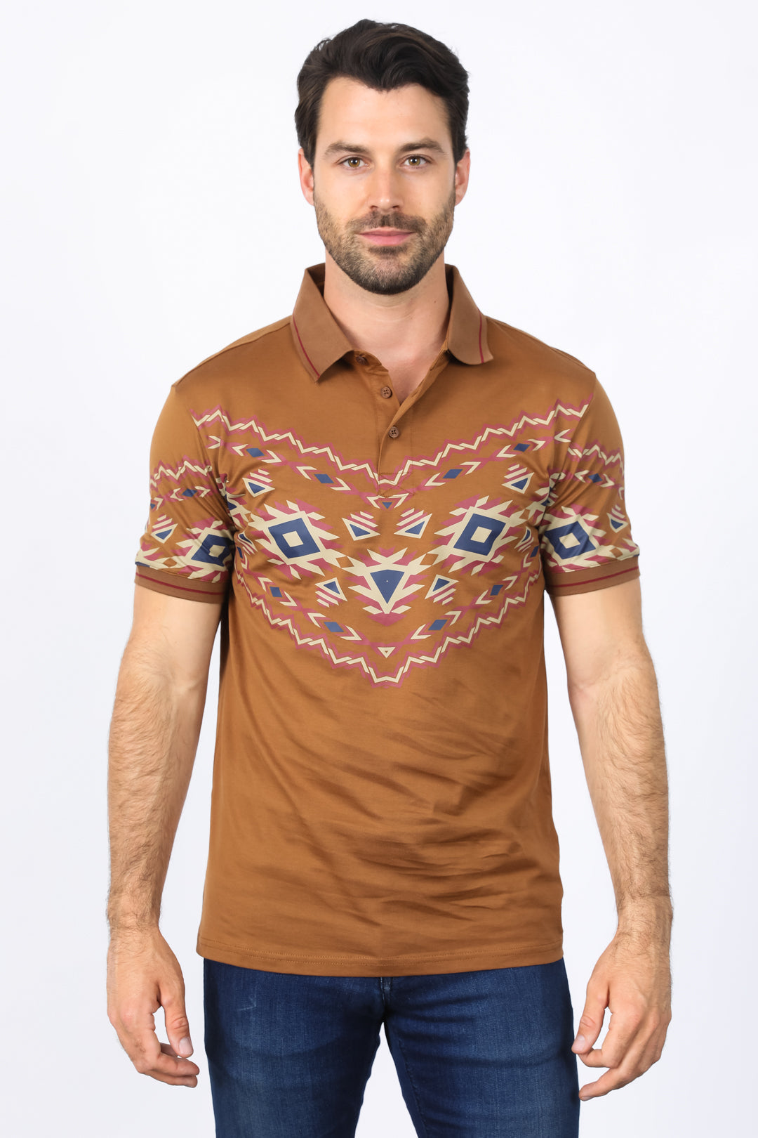 Aztec Diamond Band Polo | Polo Shirt | Men's Camel Cotton