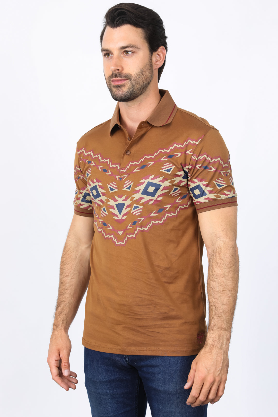 Aztec Diamond Band Polo | Polo Shirt | Men's Camel Cotton