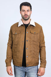 Sherpa Lined Faux Suede Jacket | Men's Jacket | Men Sherpa Suede Camel Charcoal