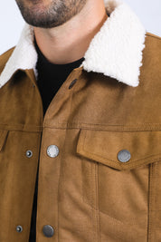 Sherpa-Lined Faux Suede Jacket | Men's Cosy Winter Coat | Camel Charcoal