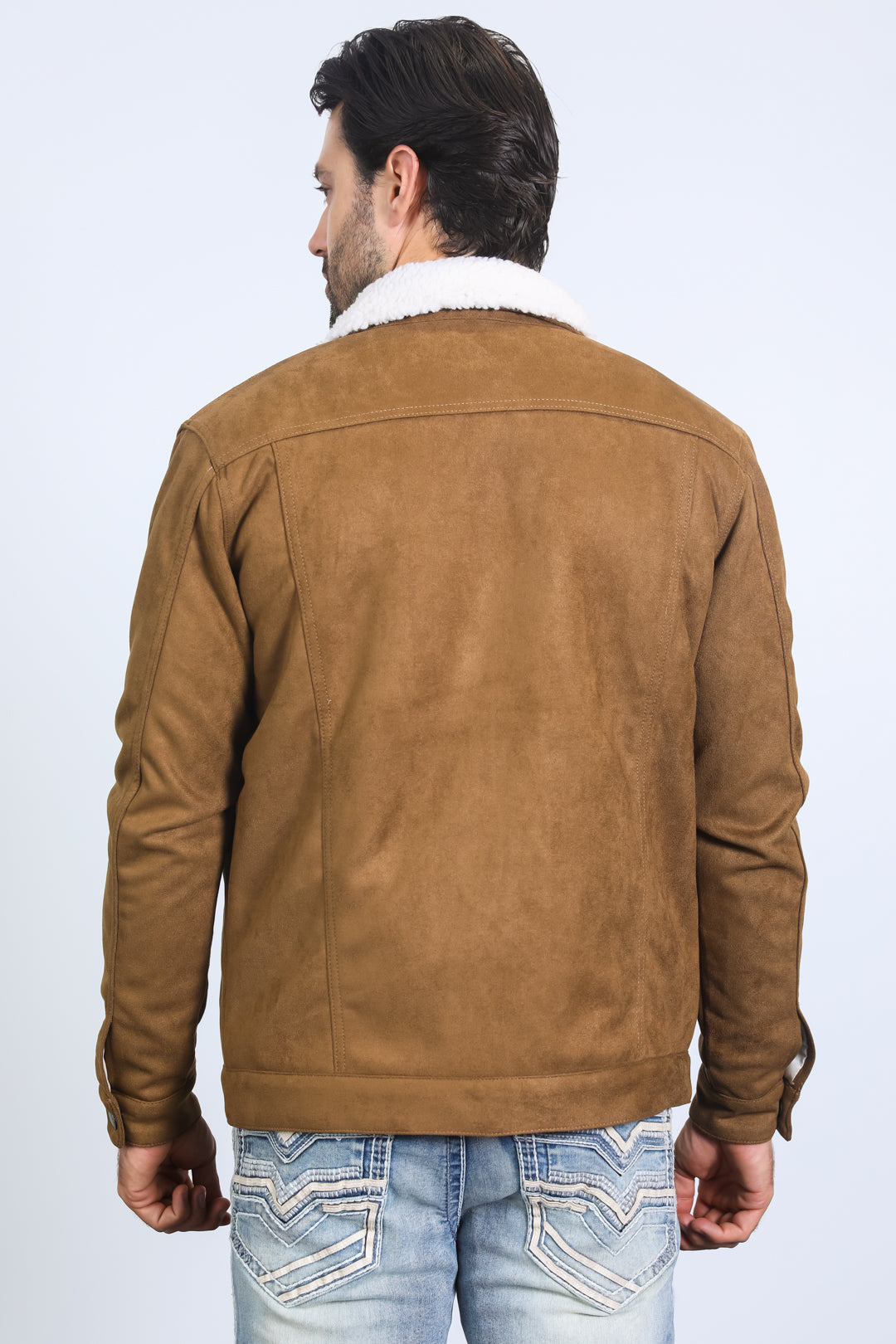 Sherpa-Lined Faux Suede Jacket | Men's Cosy Winter Coat | Camel Charcoal