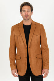 Camel Double Button Suede Western Blazer | Blazer | Men's Faux Suede Western Camel