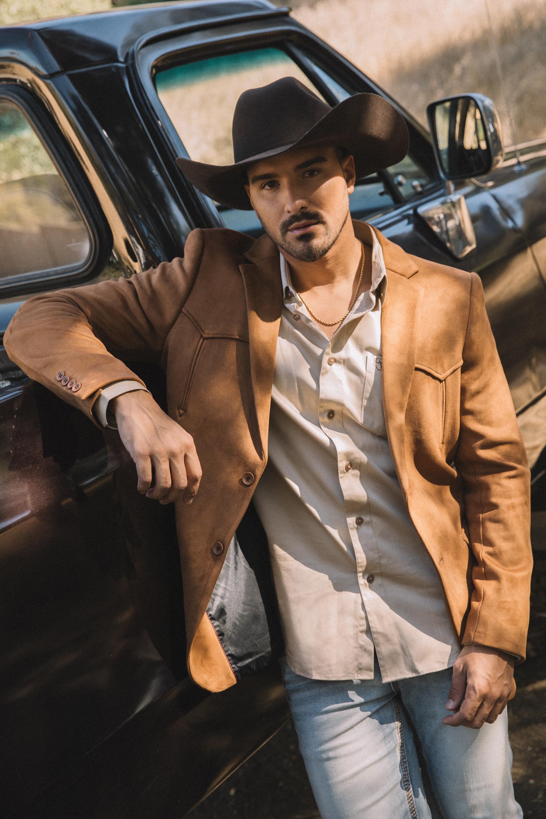 Camel Double Button Suede Western Blazer | Blazer | Men's Faux Suede Western Camel