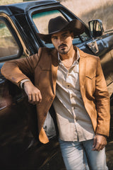 Camel Double Button Suede Western Blazer | Blazer | Men's Faux Suede Western Camel