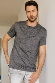 Henley Logo Tee | T-Shirt | Men's Cotton Stretch Charcoal Logo Print