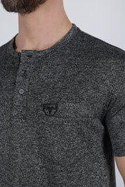 Henley Logo Tee | T-Shirt | Men's Cotton Stretch Charcoal Logo Print