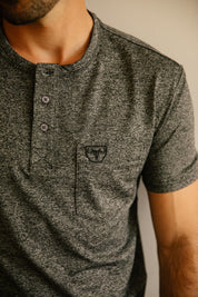 Henley Logo Tee | T-Shirt | Men's Cotton Stretch Charcoal Logo Print