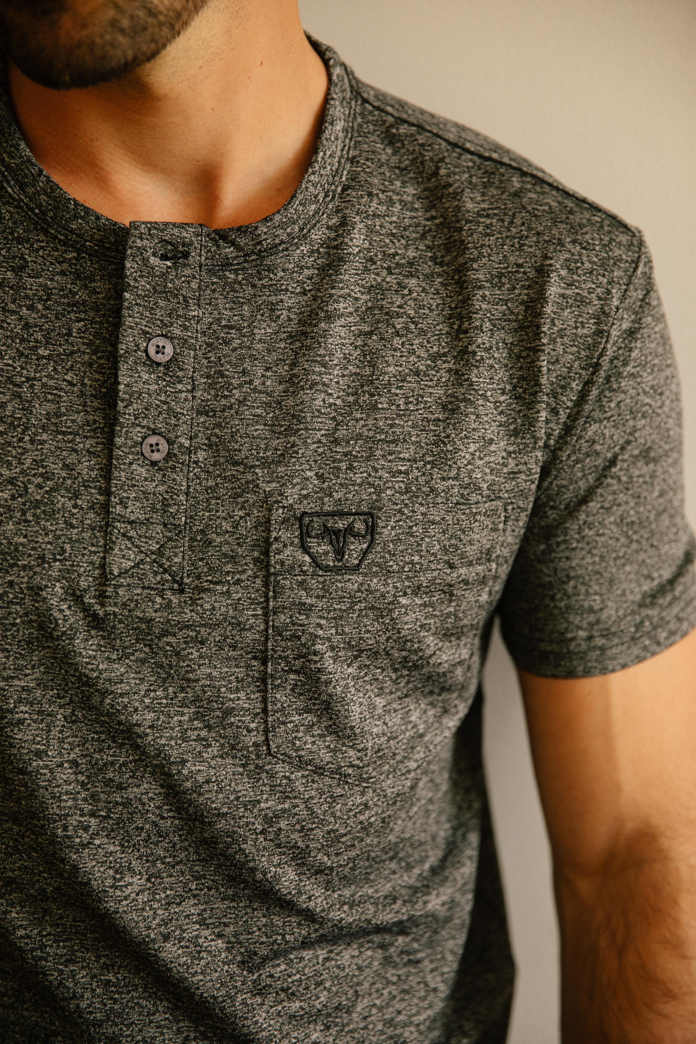 Henley Logo Tee | T-Shirt | Men's Cotton Stretch Charcoal Logo Print
