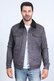 Sherpa Lined Faux Suede Jacket | Men's Winter Suede Coat | Camel Charcoal
