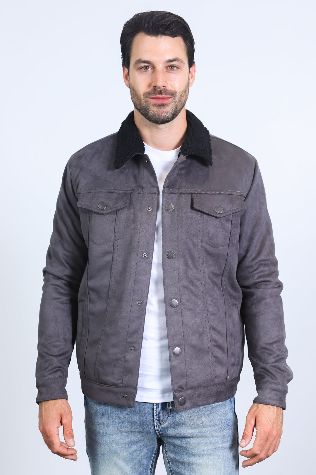 Sherpa Lined Faux Suede Jacket | Men's Jacket | Men Sherpa Suede Camel Charcoal