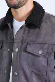 Sherpa Lined Faux Suede Jacket | Men's Winter Suede Coat | Camel Charcoal