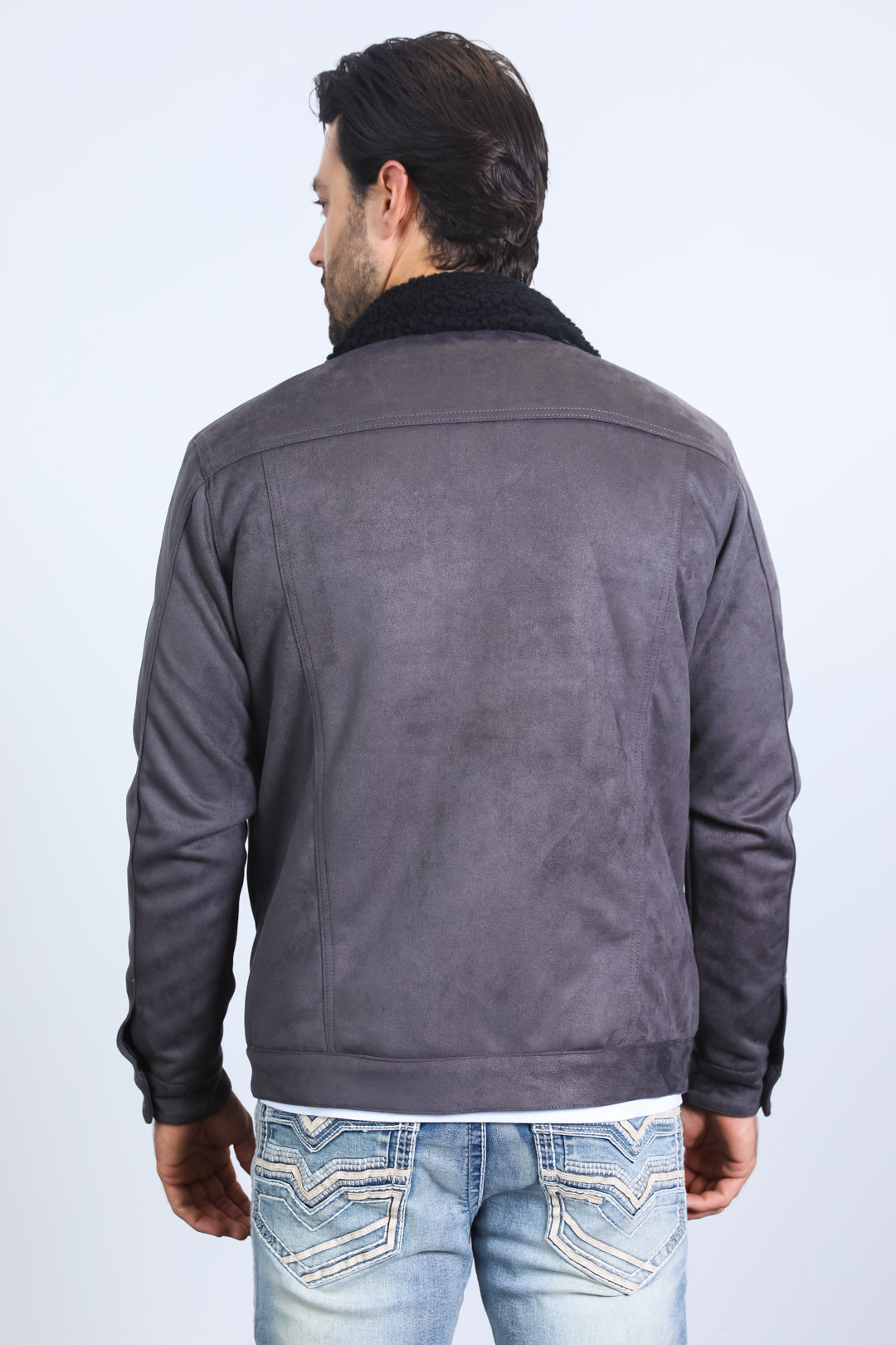 Sherpa-Lined Faux Suede Jacket | Men's Cosy Winter Coat | Camel Charcoal