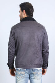 Sherpa-Lined Faux Suede Jacket | Men's Cosy Winter Coat | Camel Charcoal